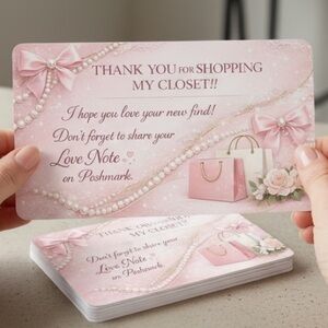 50 Luxury Pink Thank You Cards | Elegant Pearl & Bow Design for Small Business